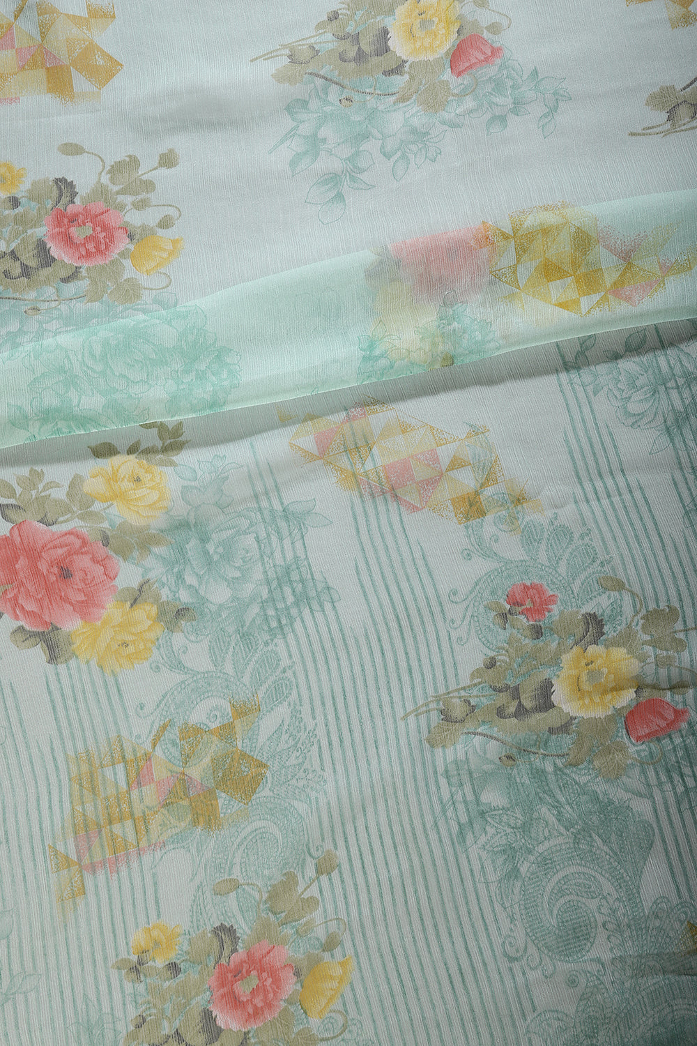 Mint Green Color Floral Printed Chiffon Saree
