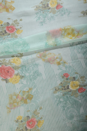 Mint Green Color Floral Printed Chiffon Saree