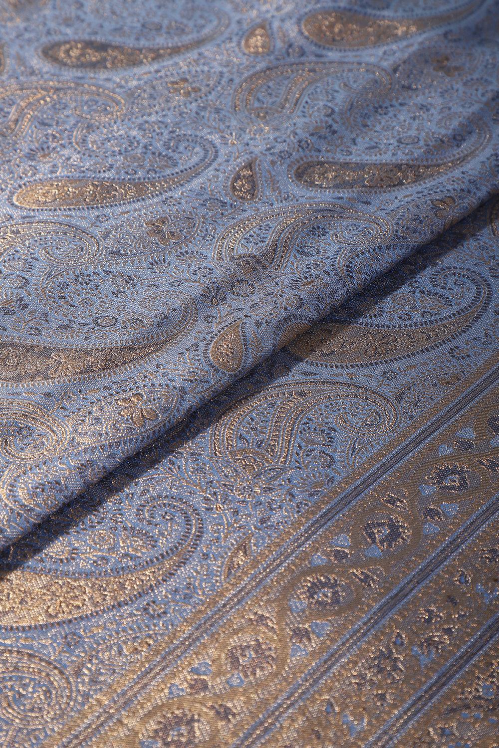 Greyish Blue Colour Silk Zari Woven Saree