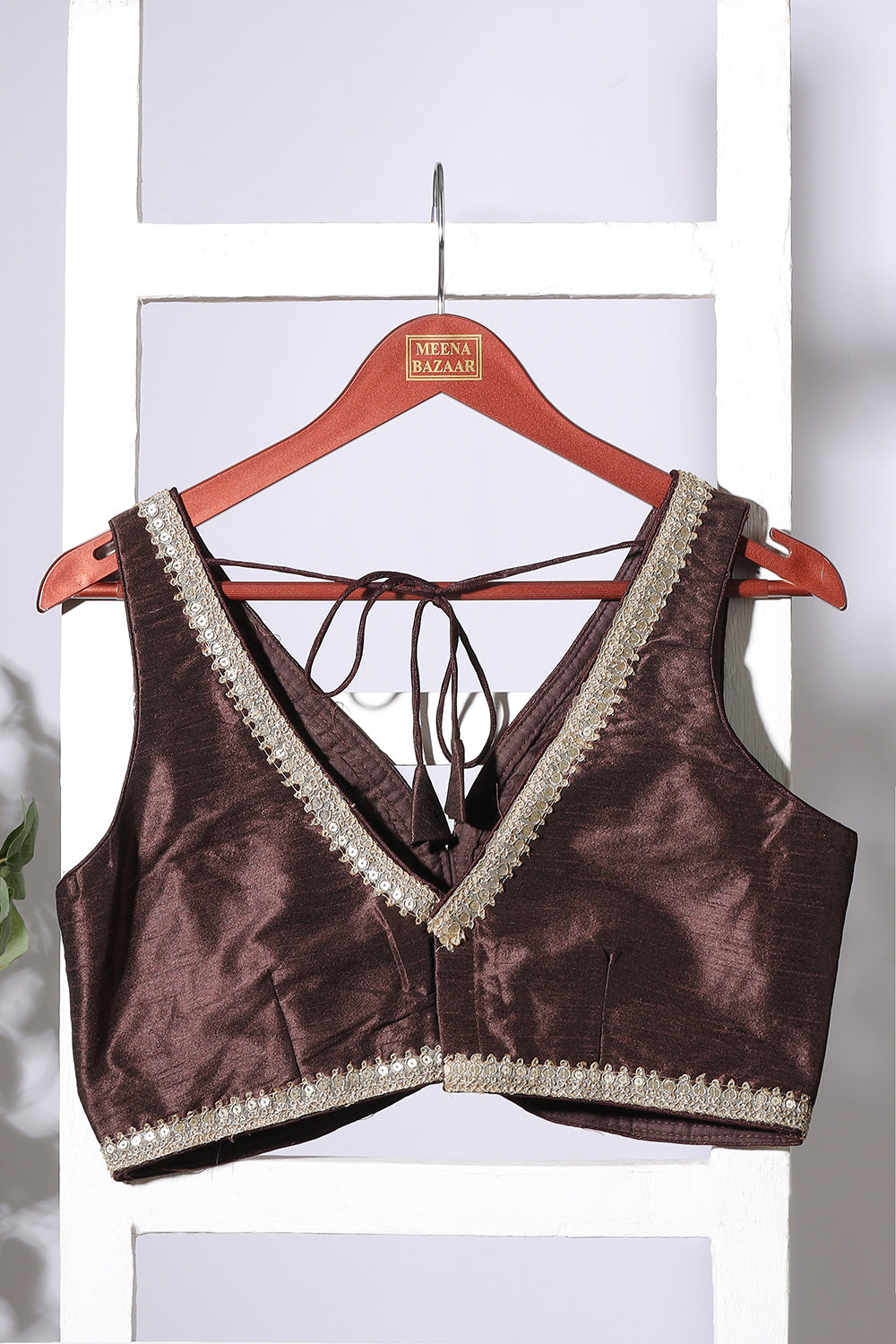 Brown Tussar Silk Zari And Sequins Embroidered Readymade Blouse