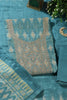 Turquoise Chanderi Silk Neck Embroidered Unstitched Suit Material