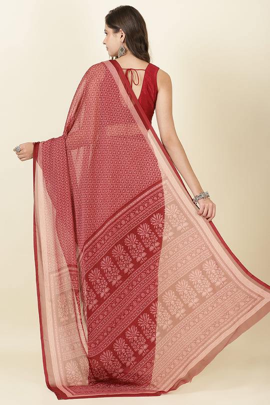 Maroon Georgette Printed Saree
