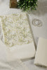 Cream & Green Cotton Chikankari Work Floral Printed Unstitched Suit