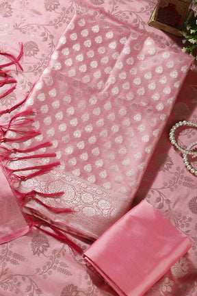 Pink Silk Buta Motifs Woven Unstitched Suit Fabric