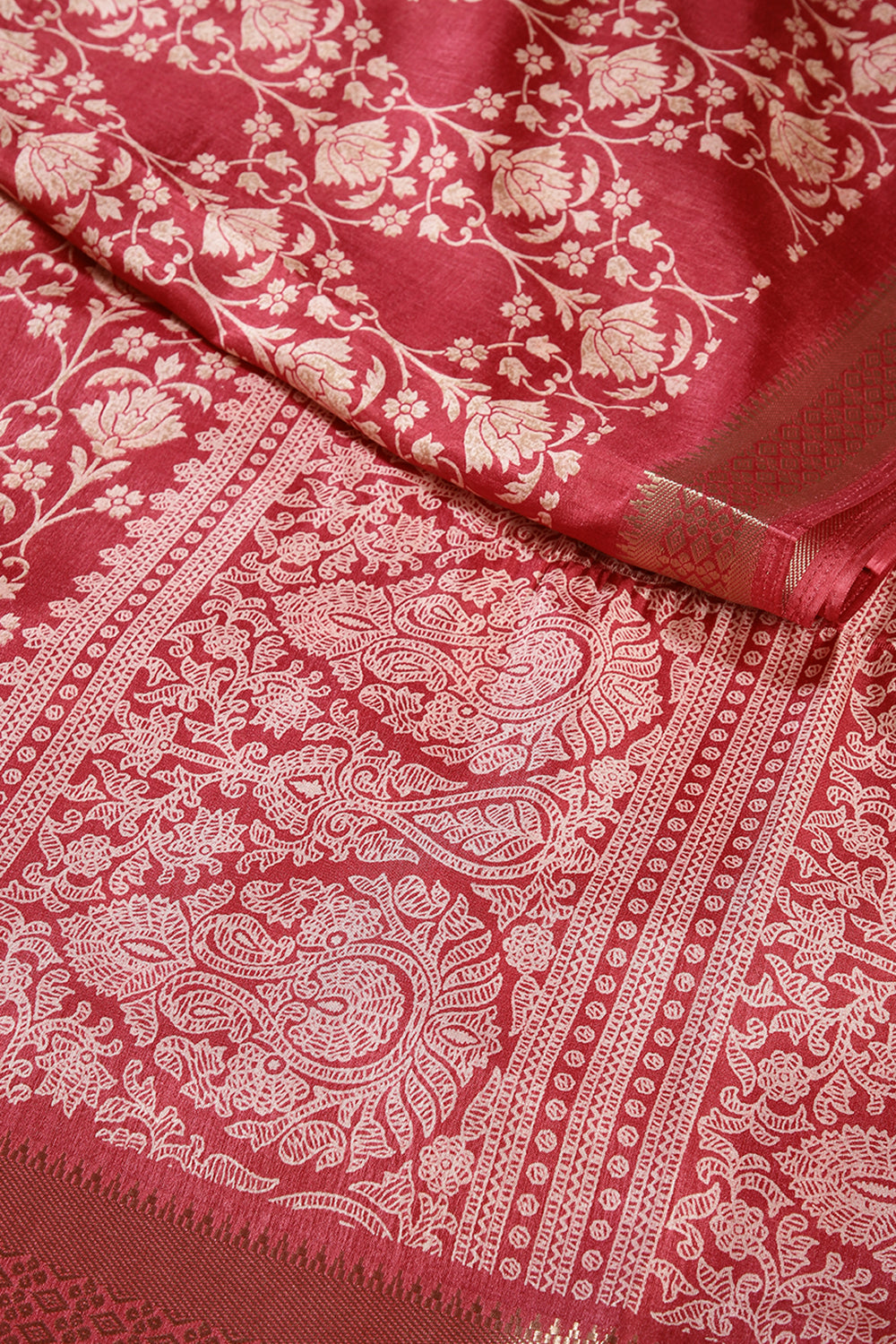 Coral Pink Color Cotton Silk Block Printed Saree