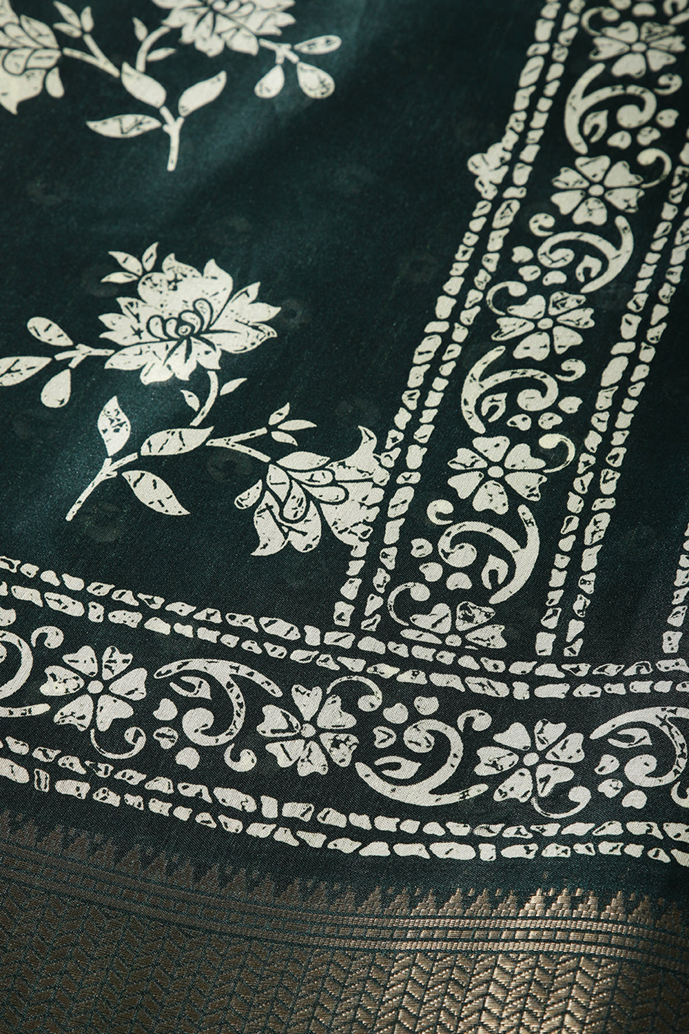 Bottle Green Color Cotton Silk Block Printed Saree