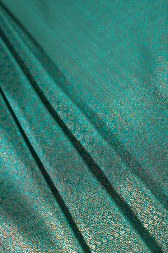 Teal Color South Silk Zari Woven Saree