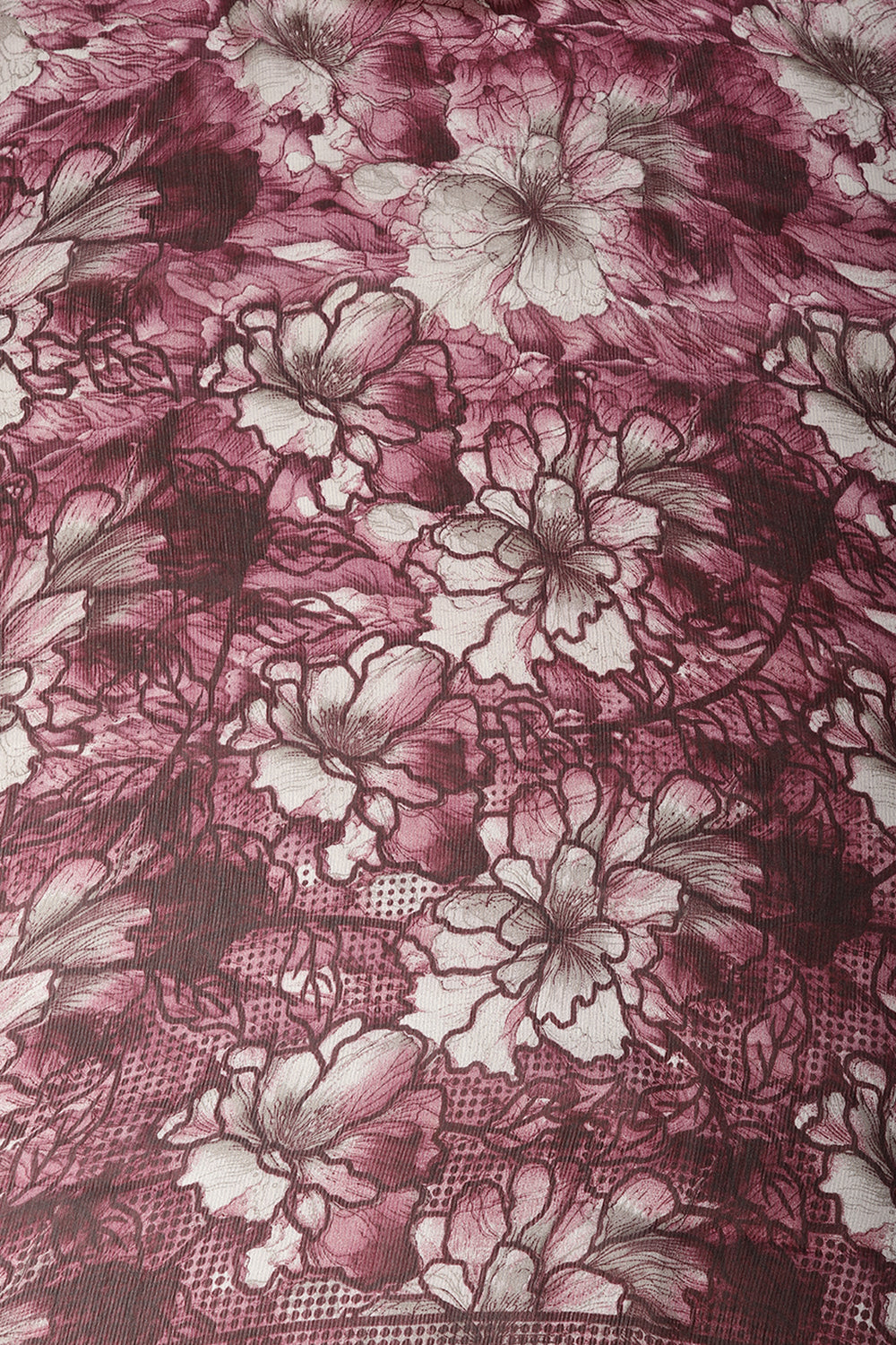 Wine Color Chiffon Floral Printed Saree