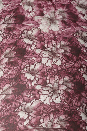 Wine Color Chiffon Floral Printed Saree