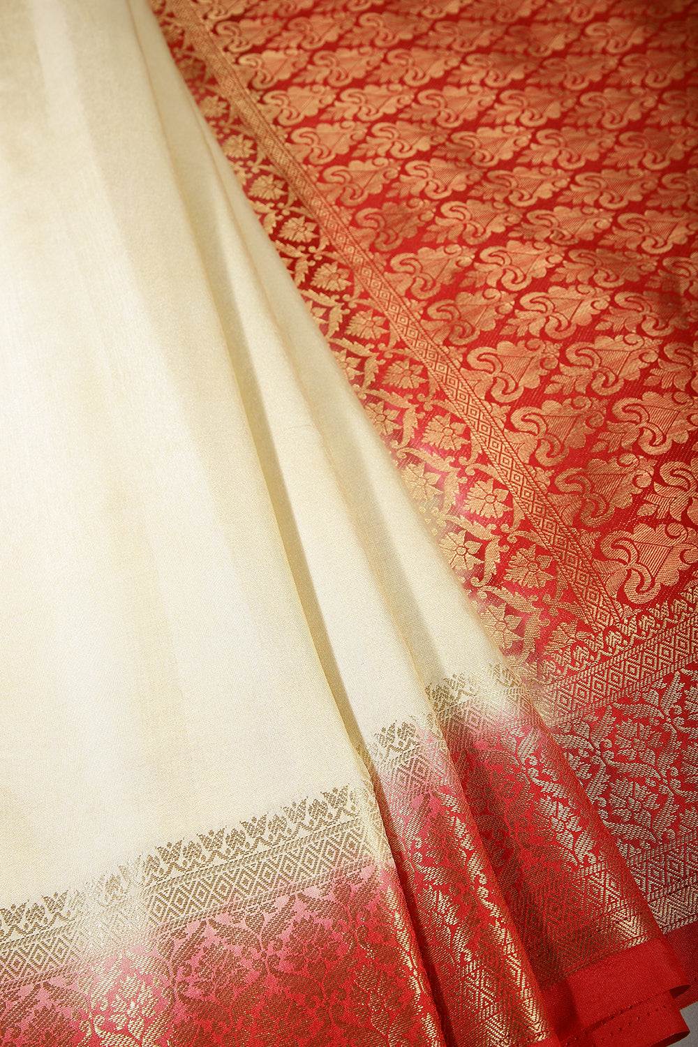 Cream & Red Ombré  Silk Zari Woven Saree