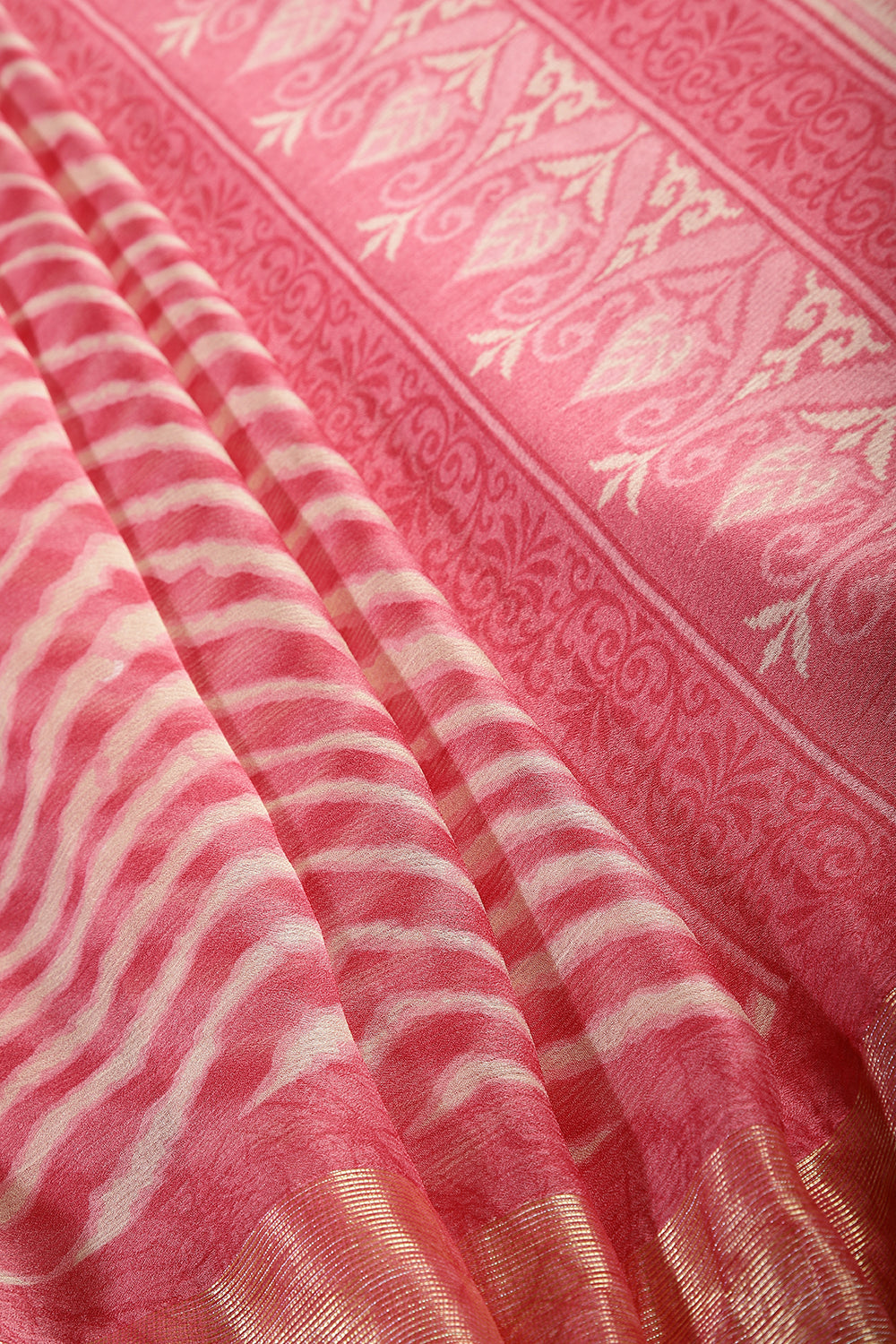 Corel Pink Color Chiffon Leheriya Printed Saree