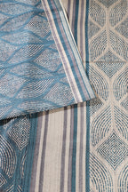 Beige & Pecific Blue Tussar Silk Printed Saree