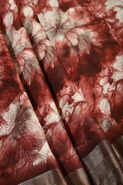 Seal Brown Color Chiffon Floral Printed Saree