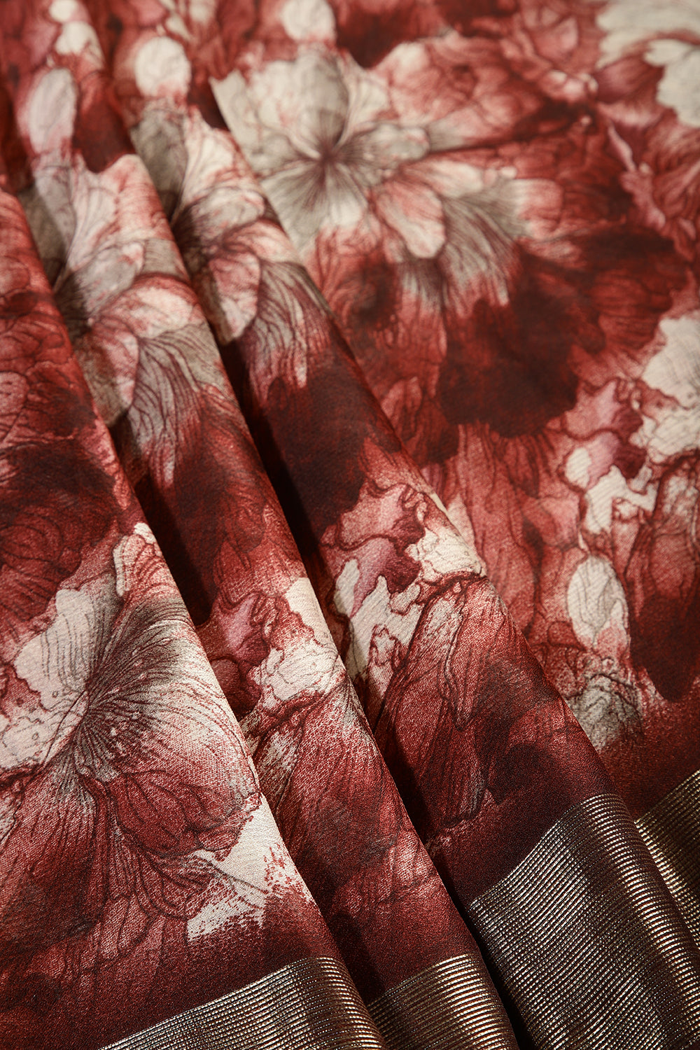 Seal Brown Color Chiffon Floral Printed Saree
