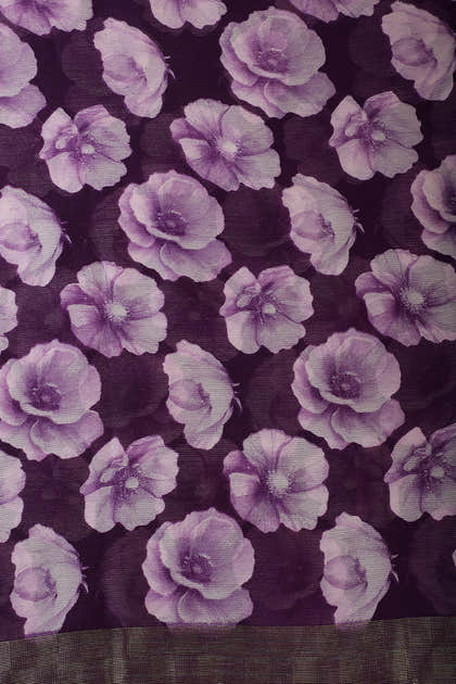 Purple Chiffon Floral Printed Saree