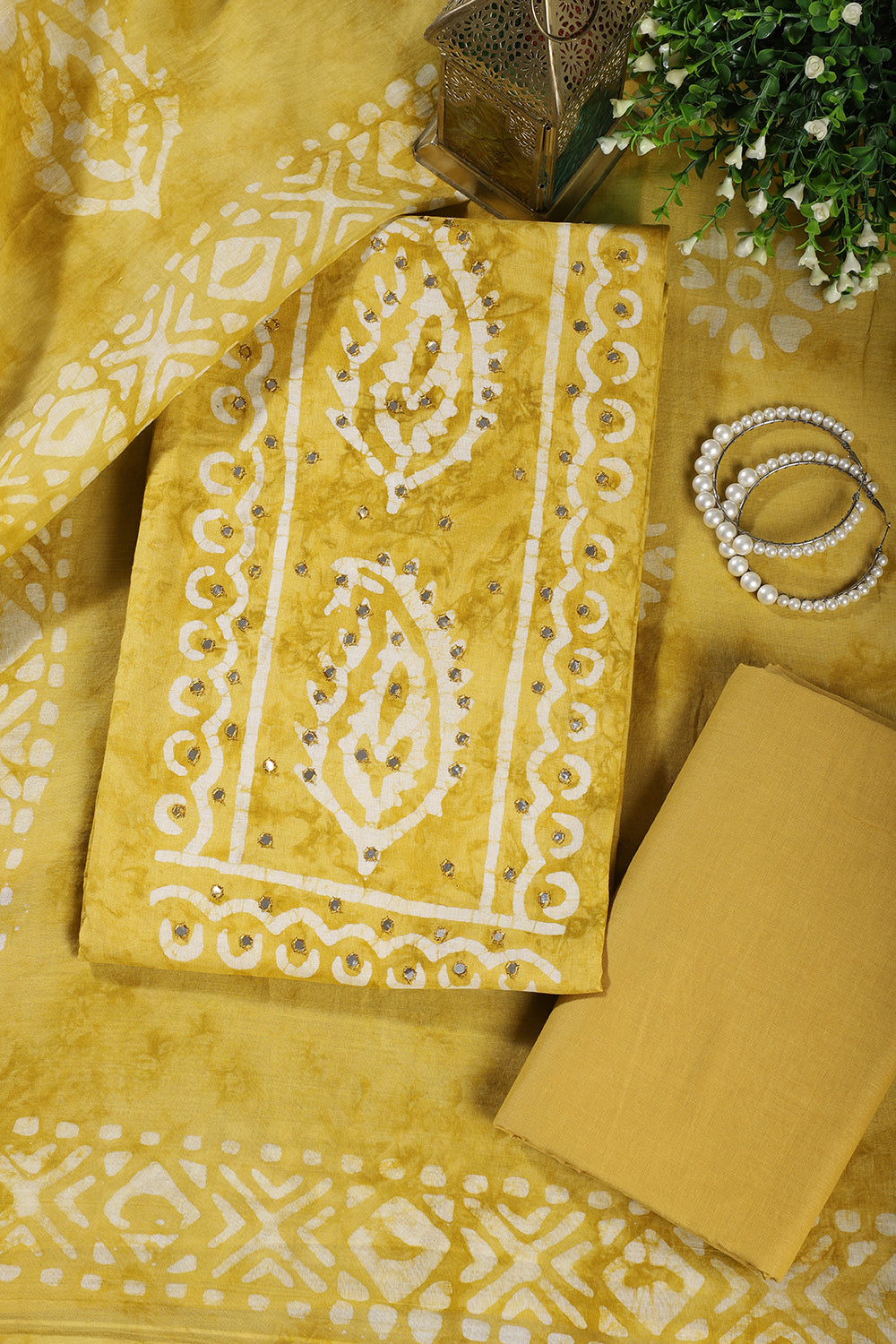 Mustard Shibori Printed Unstitched Suit Fabric