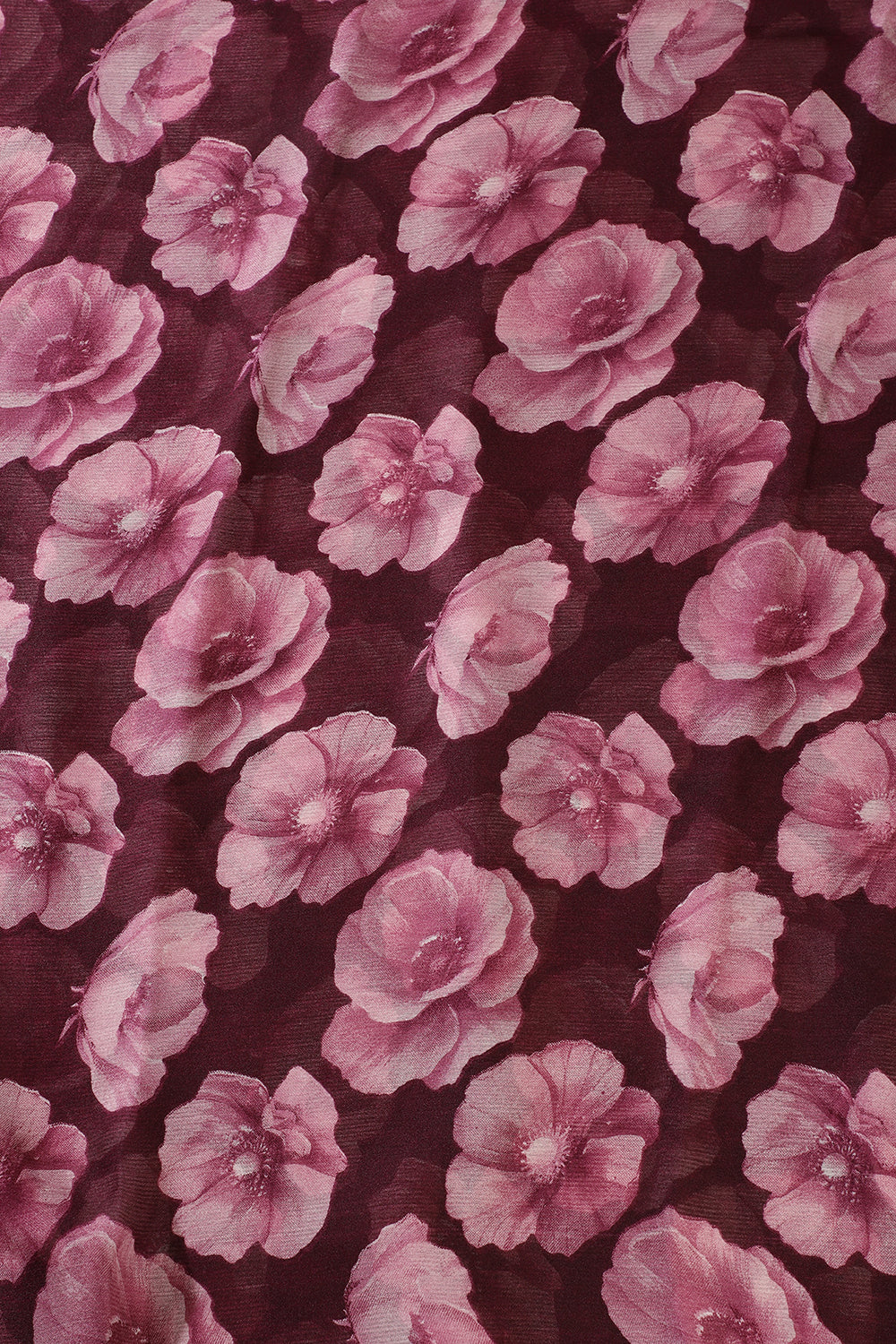 Wine Chiffon Floral Printed Saree