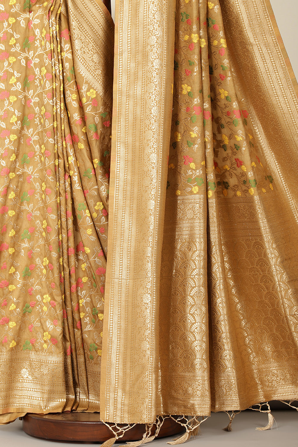 Beige Silk Resham & Zari Woven Saree