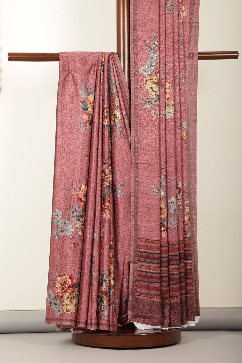 Dusty Pink Jacquard Silk Printed Saree