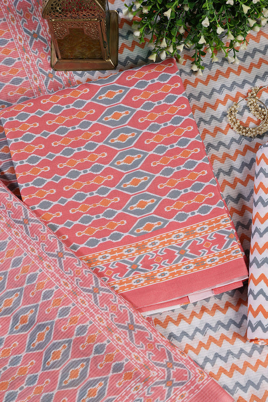 Peach Malmal Cotton Printed Unstitched Suit Material
