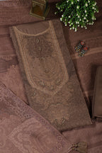 Brown Floral Jaal Printed Spun Unstitched Suit Material