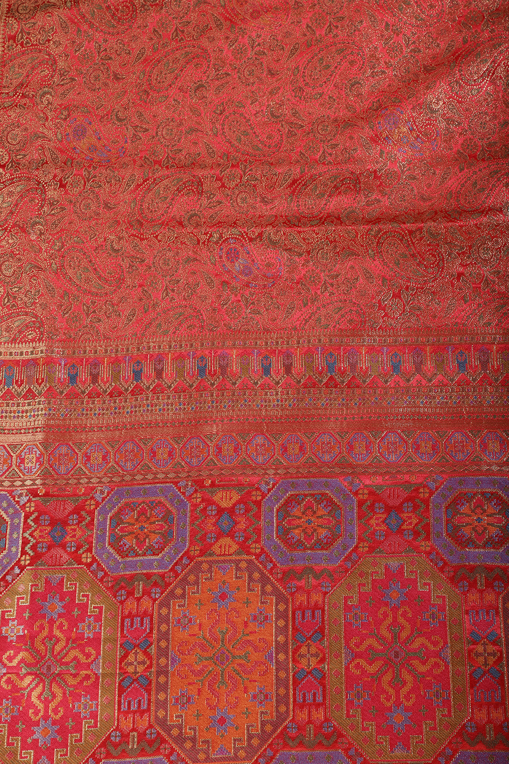 Red Baluchari Silk Meenakari Woven Saree