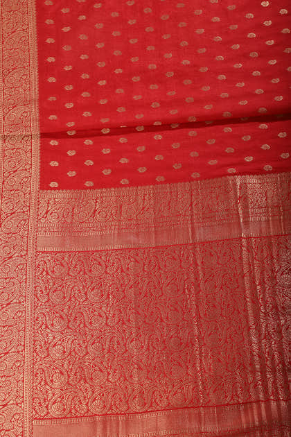 Red Silk Zari Buta Woven Saree