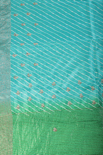 Turquoise Jaipuri Silk Leheriya Printed And Embroidered Saree