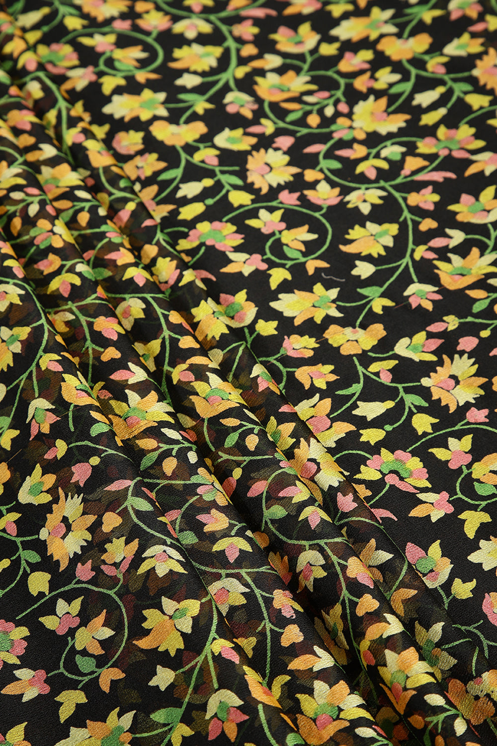 Black Color Chiffon Floral Zari Border Printed Saree