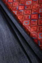 Navy Printed Tussar Silk Saree
