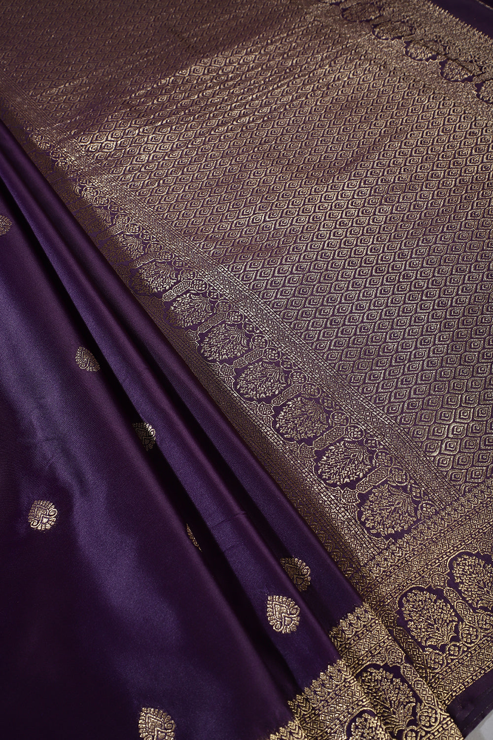 Dark Purple Zari Woven Satin Silk Saree