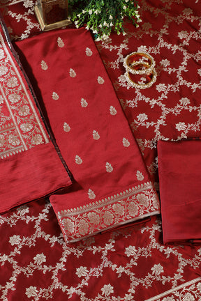 Maroon Banarsi Silk Zari Woven Unstitched Suit