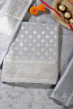 Grey Silk Zari Woven Unstitched Suit Fabric