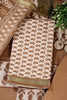 Cream & Brown Cotton Dabu Block Print Unstitched Suit Material