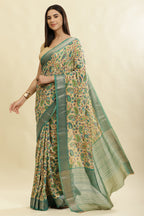 Sea Green & Beige Cotton Silk Floral Boota Printed Saree