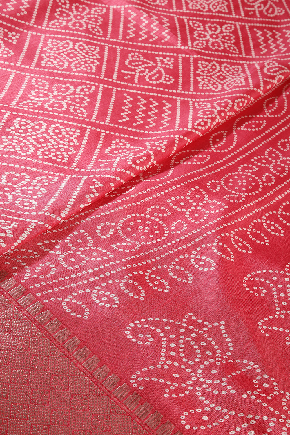 Cranberry Color Bandhani Printed Cotton Silk Saree