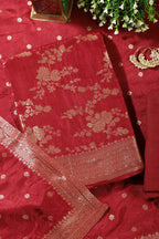 Maroon Banarsi Floral Woven Silk Unstitched Suit Fabric