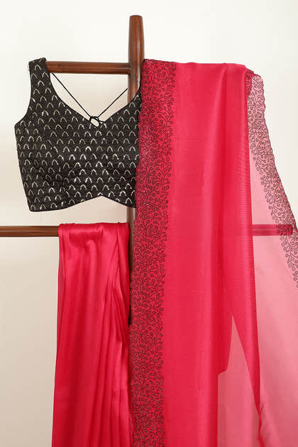 Magenta Pink Color Tissue Silk Saree with Swarovski Border