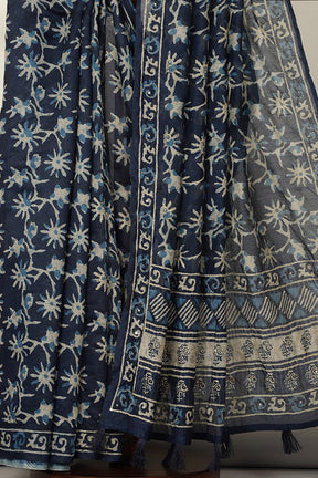 Navy Cotton Abstract Printed Saree