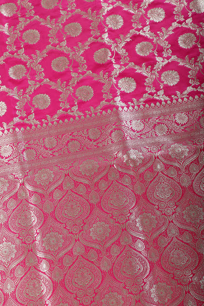 Fuchsia Pink Zari Woven Banarasi Silk Saree