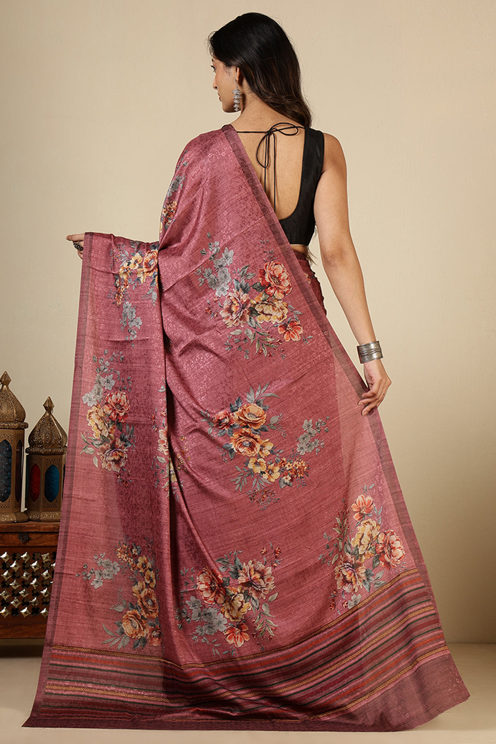 Dusty Pink Jacquard Silk Printed Saree