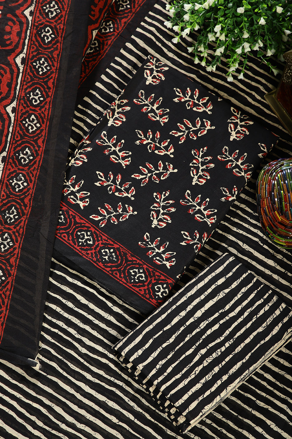 Black Color Cotton Printed Unstitched Suit