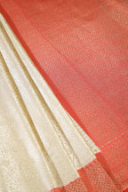 Cream & Red Floral Zari Woven Sarees