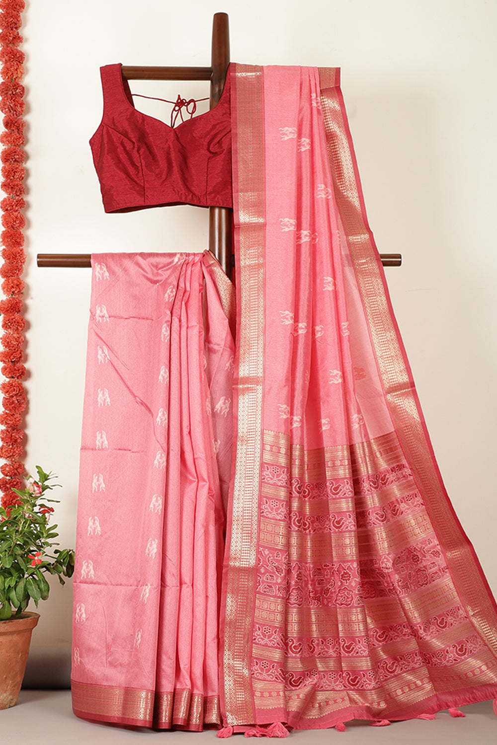 Dusty Pink Chanderi Silk Resham & Zari Woven Saree