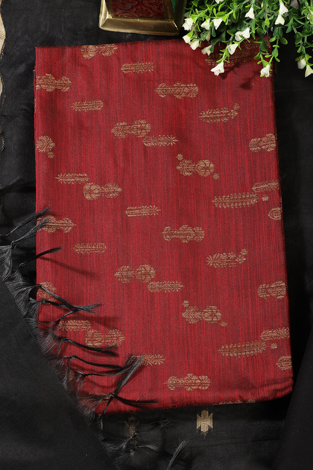 Maroon Chanderi Silk Woven Unstitched Suit