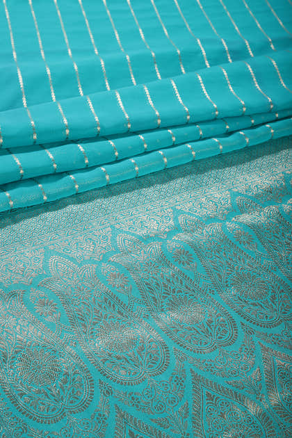 Firozi Color Georgette Saree with Zari Pinstripes