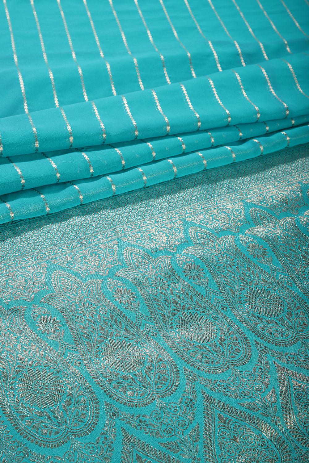 Firozi Color Georgette Saree with Zari Pinstripes