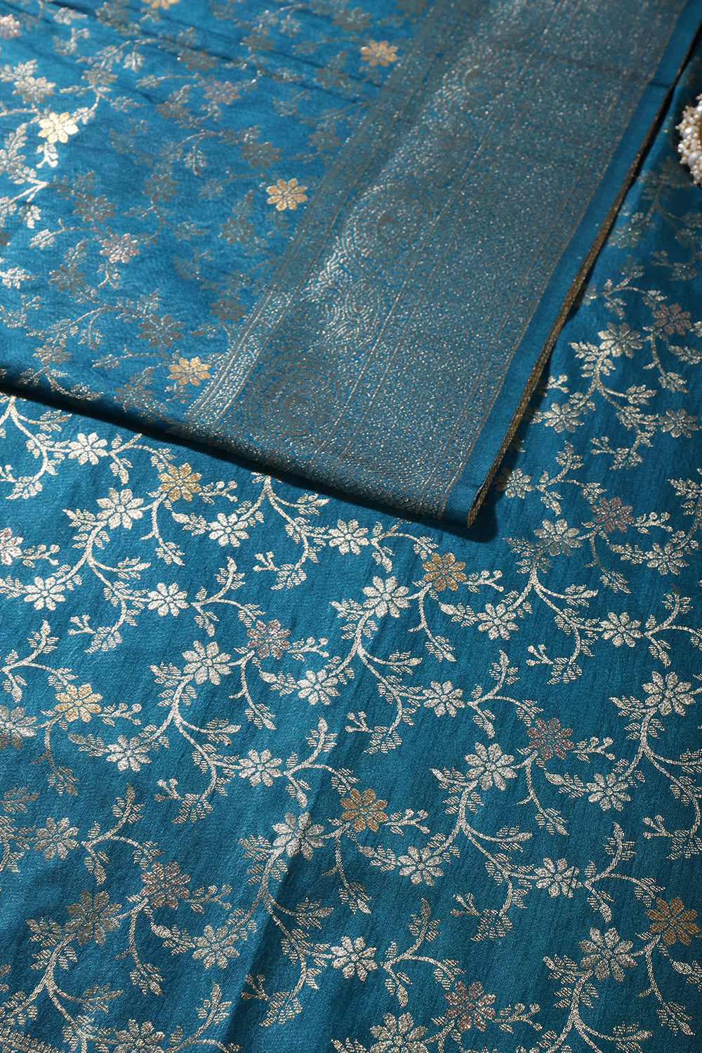 Blue Floral Zaal Woven Silk Banarasi Saree