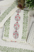 Cream & Green Printed And Resham Embroidered Unstitched Suit Fabric