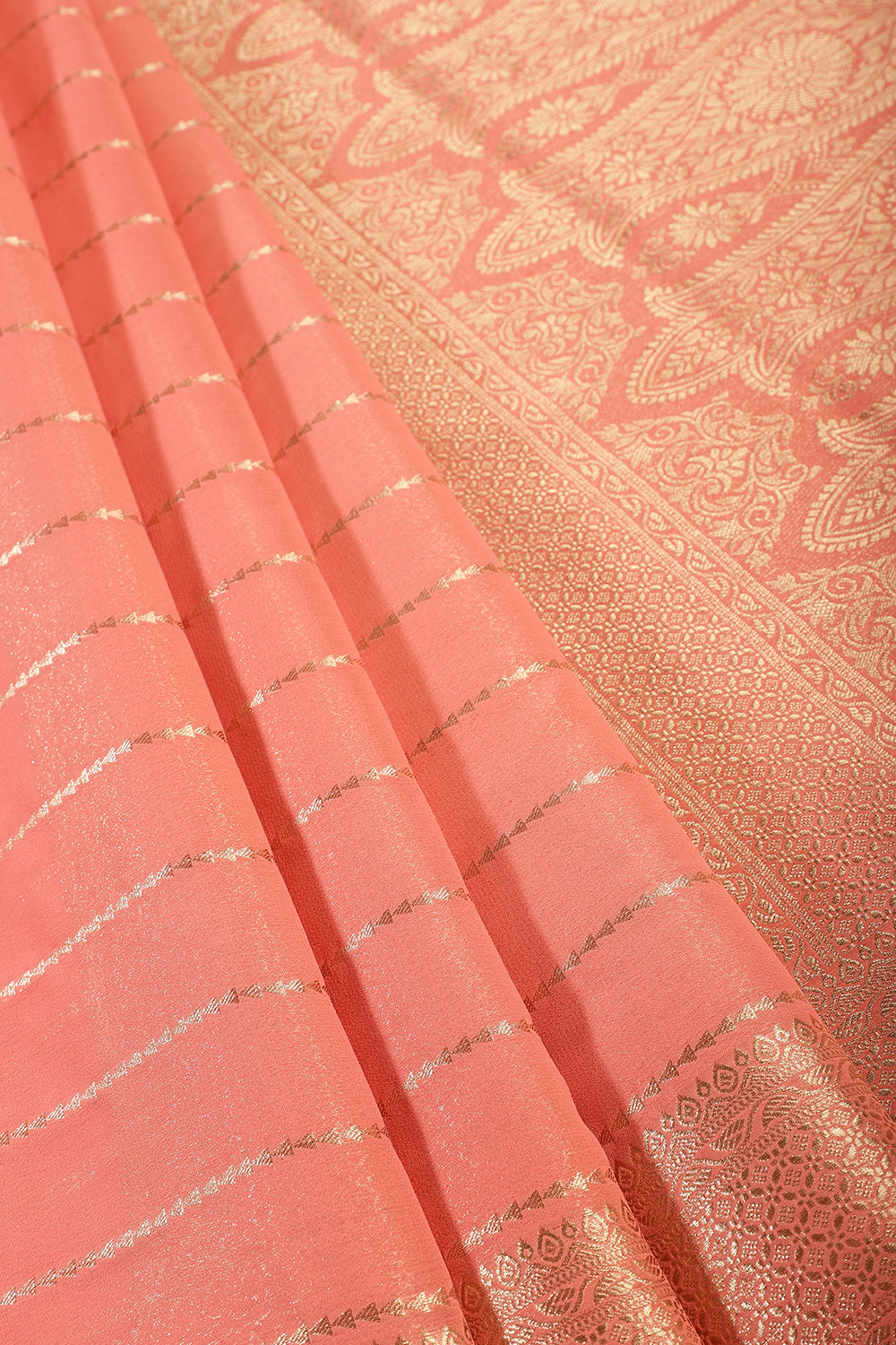 Peach Color Georgette Saree with Zari Pinstripes